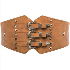 Leather Triple Buckle Western Belt Retro Buckle Strap Belt
